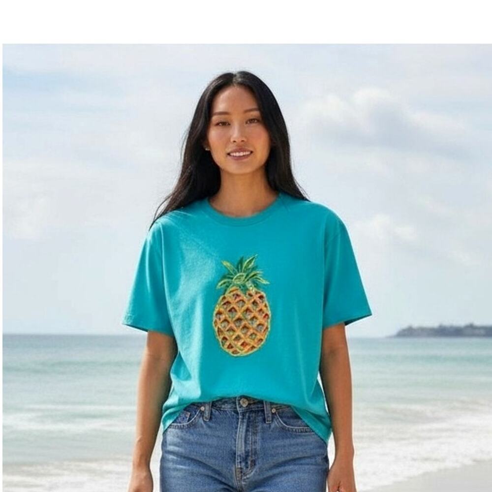 Vintage Pineapple Shirt Tropical Coastal Grandma Tee S-M Womens Tee Beach Vibe
